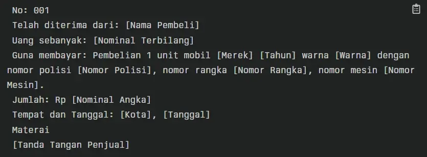 Contoh Kwitansi Jual Beli Mobil